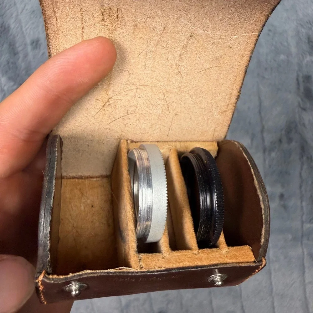 Vintage Made in Germany Leather Camera Lens Filter Case Brown Dual Snap 3 Slot